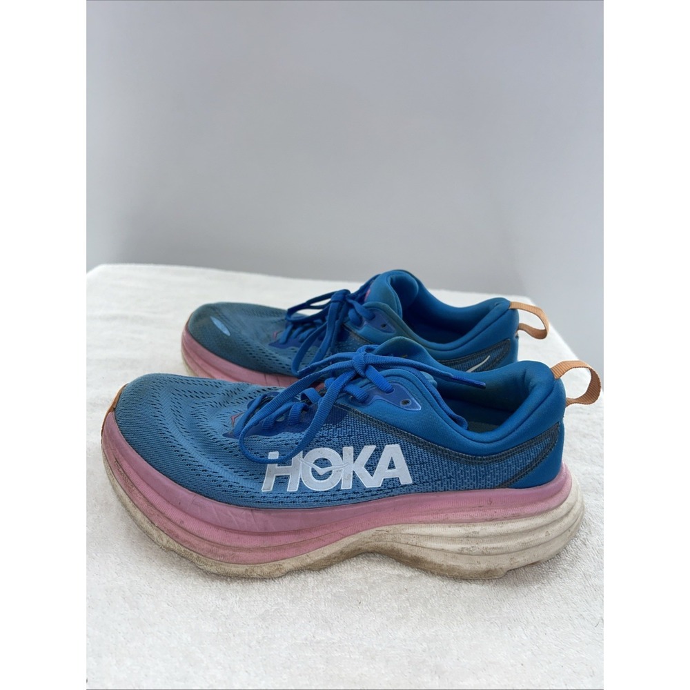 Hoka One One Bondi 8 Women's 8D  Shoes Blue Pink Sneakers 1127954 CSAA, used